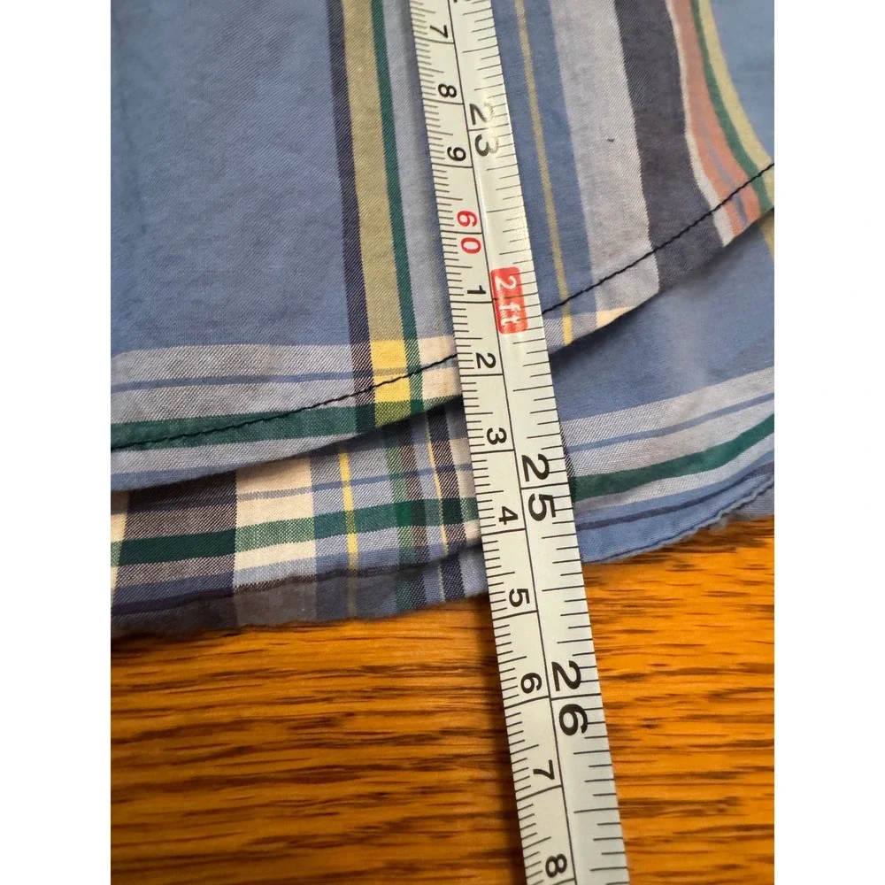 Ralph Lauren Button Down Shirt Kids L 14-16 Blue Plaid Natural Stretch Preppy